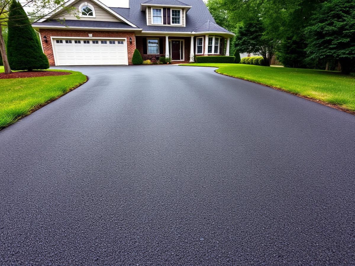 Freshly paved asphalt driveway at a residential home