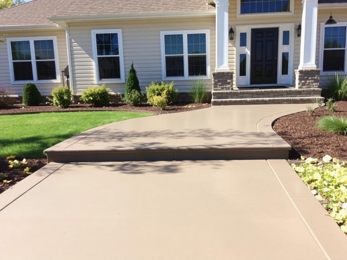 Broom-finished concrete walkway and patio at a home